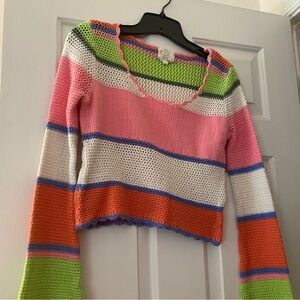 Hippie Rose Multicolor Striped Cropped Sweater